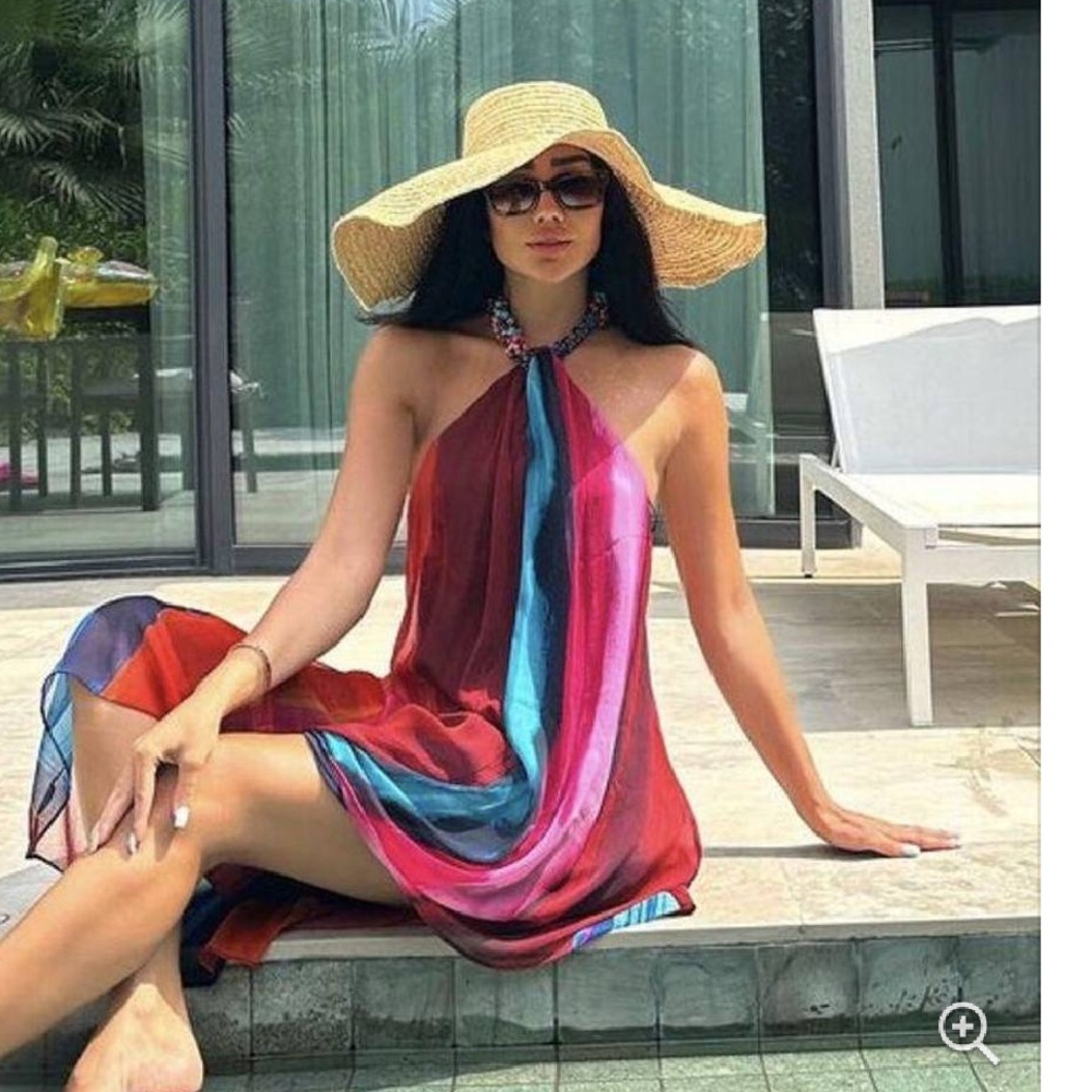 Colorful beaded halter dress